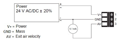 Connections of the EE 65 air flow sensor