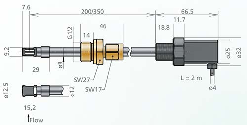 Over pressure air-flow probe SS 20.261 Dimensions