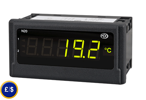 PCE-N20T temperature indicator with direct connections for Pt100 sensors, protection IP65 at the front, 5 digits display.