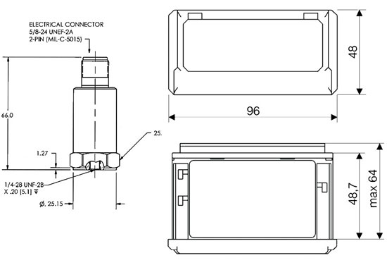 Here you can see the technical design of the PCB-M641B01 vibration sensor with display.